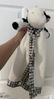 Bearington Baby Cow Security Blanket Lovey Satin Lining & Trim Soft